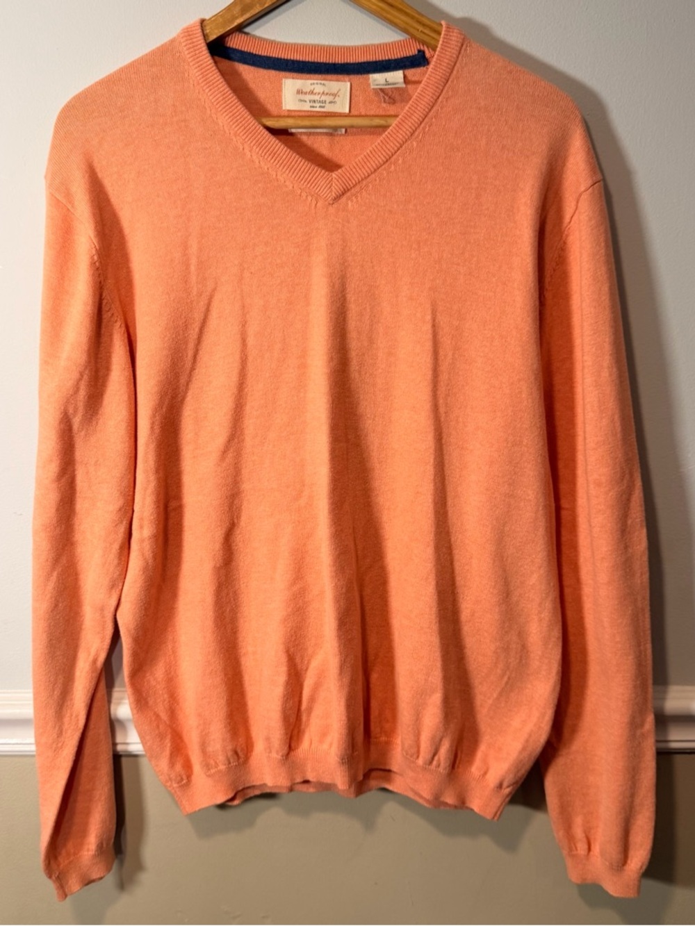 Weatherproof Men's V-Neck Sweater in Coral Peach